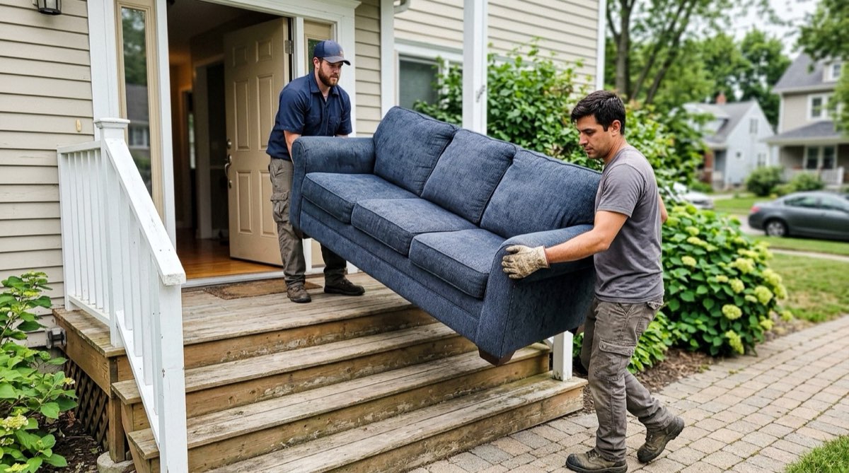 Carrying a couch out for removal